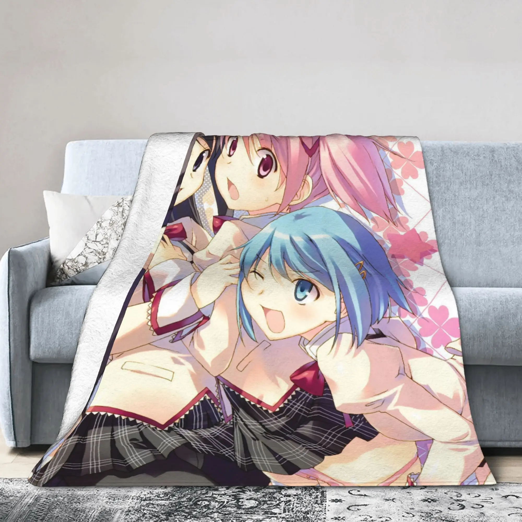 Puella Magi Madoka Magica Anime Blankets Coral Fleece Plush Autumn/Winter Thin Throw Blankets for Bed Couch Bedspreads
