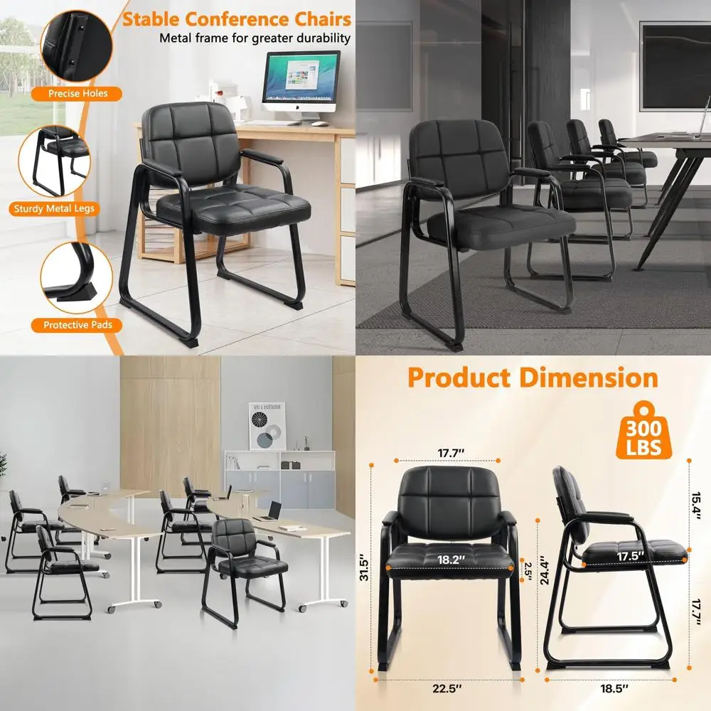 

Кожаные кресла с мягкой обивкой для зон ожидания, без колесиков, идеально подходят для офисных стойок ресепшн и конференц-залов, комплект из 2 штук, черные, на лыжах