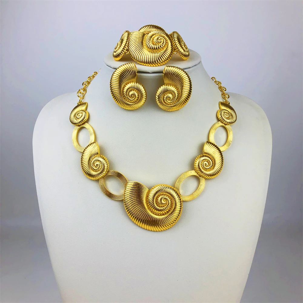 ESALE Fashion Dubai Bridal Necklace Earrings Bracelet Four Piece Set Italian Women's Gold Plated New Jewelry Set