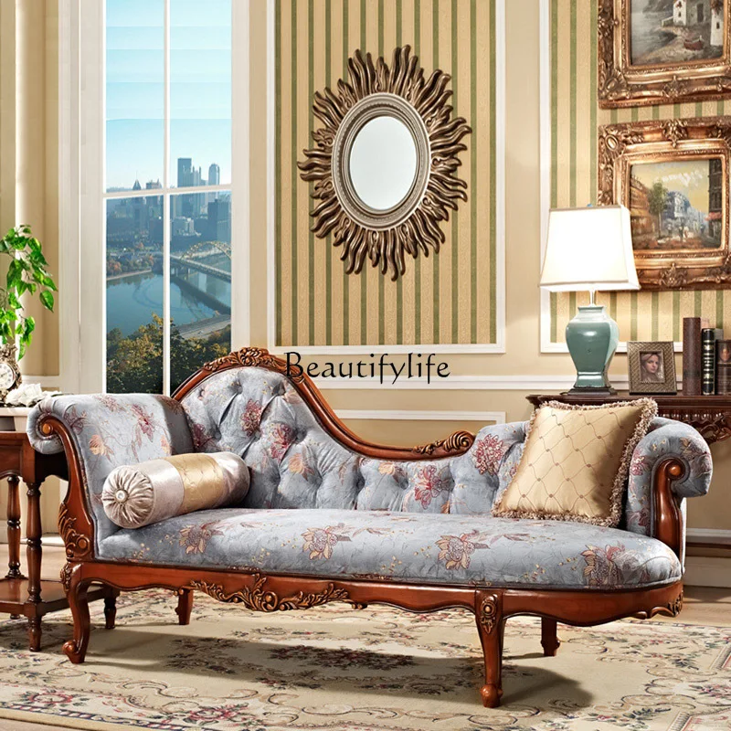 

American princess chair living room solid wood carving flower antique solid wood leather recliner