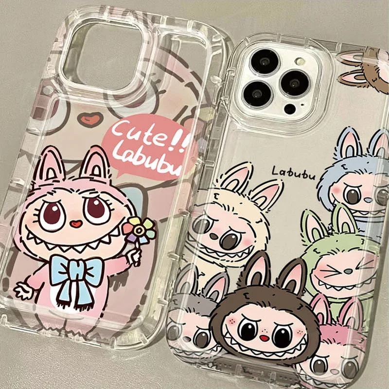 Cartoon Labubu Clear Phone Case for OPPO A15 A16 A17 A31 A53 A54 A57 A60 A74 A92 A93 A94 A98 2020 4G 5G Airbag Shockproof Cover