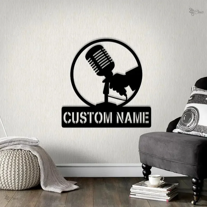 Custom Metal Microphone Wall Art Custom Microphone Sign Podcast Room Decor Music Studio Gift 1pc