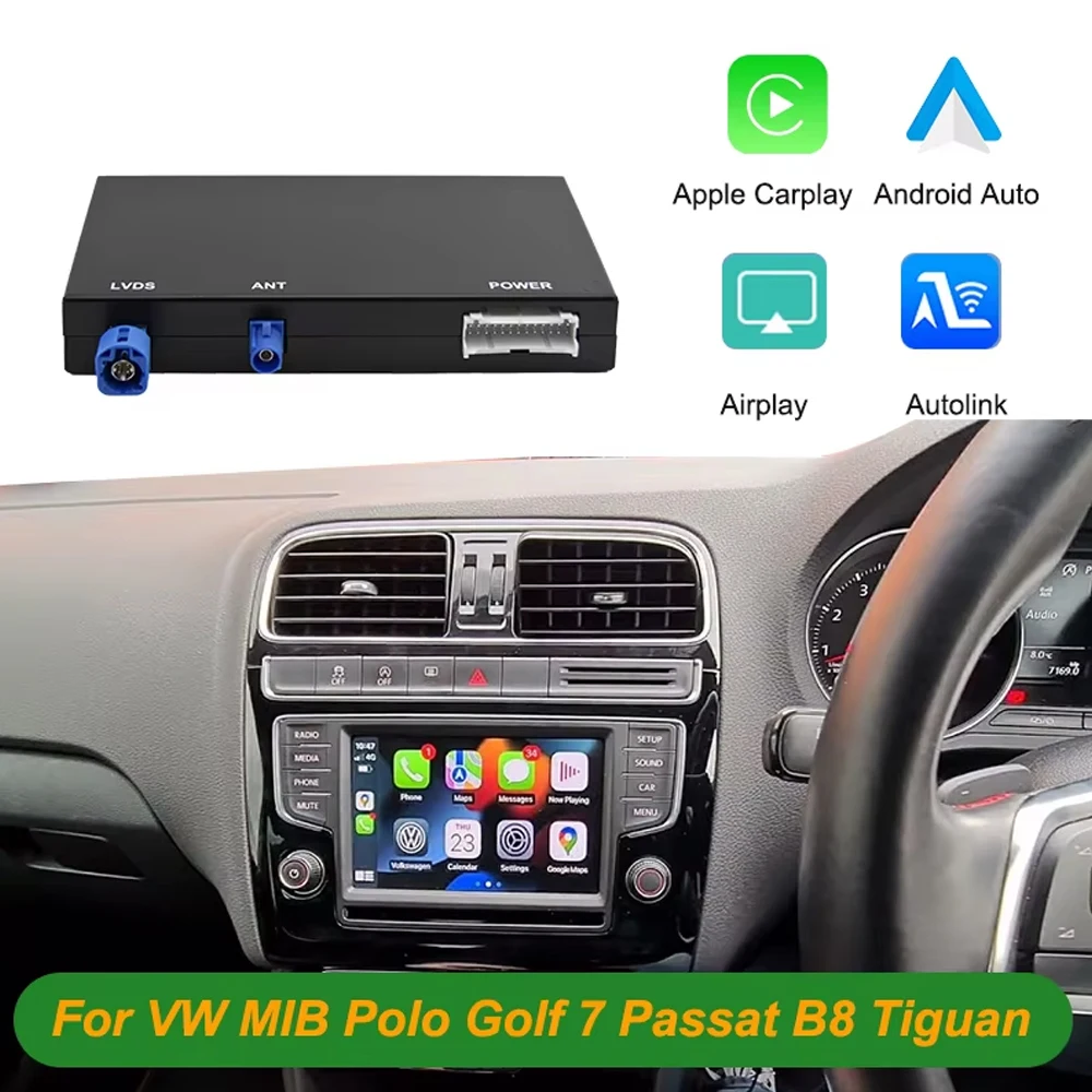 Módulo automotivo sem fio Carplay Android para VW Volkswagen Skoda Octavia A5 Golf 7 Polo Passat B8 MIB MIB2