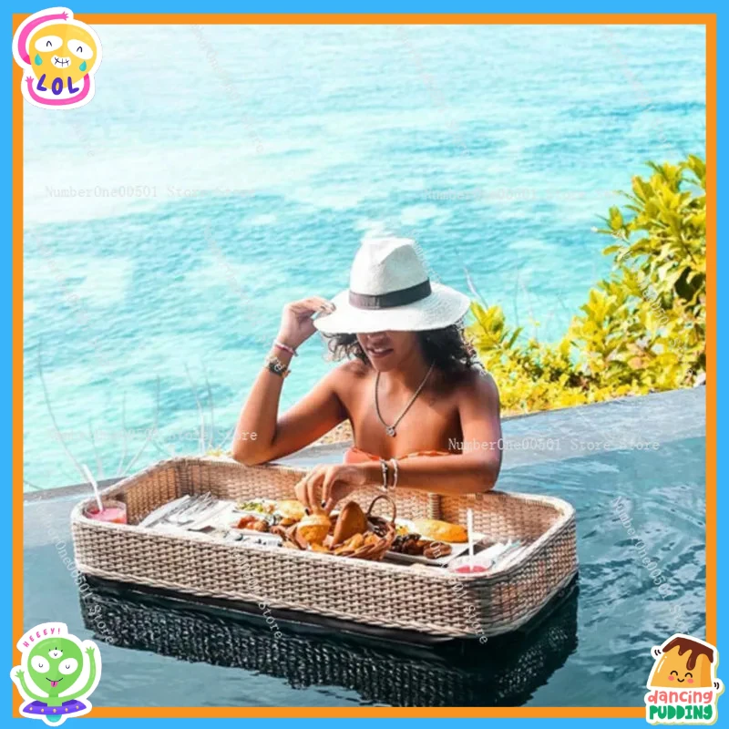 

Floating Breakfast Wicker Pool Tray for Villa Hotel Photo Prop Indoor Outdoor Fruit Plate