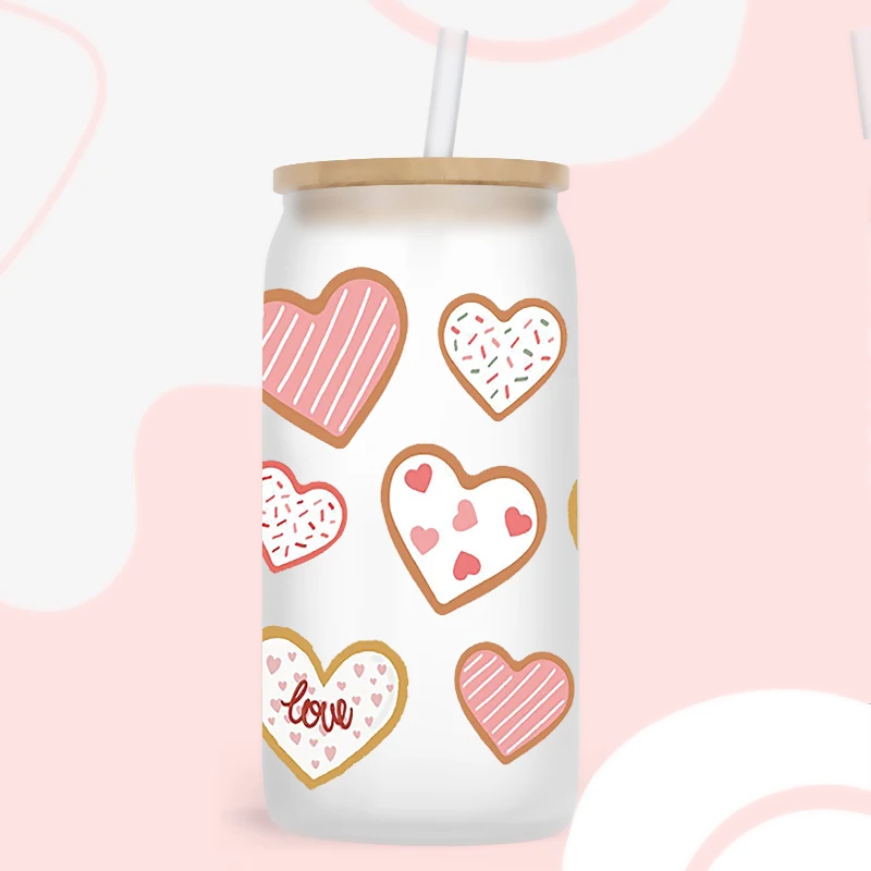 3D UV DTF Love Heart Printed Transfers Stickers 16oz Cup Wraps For DIY Glass Ceramic Metal Leather Etc. D28945