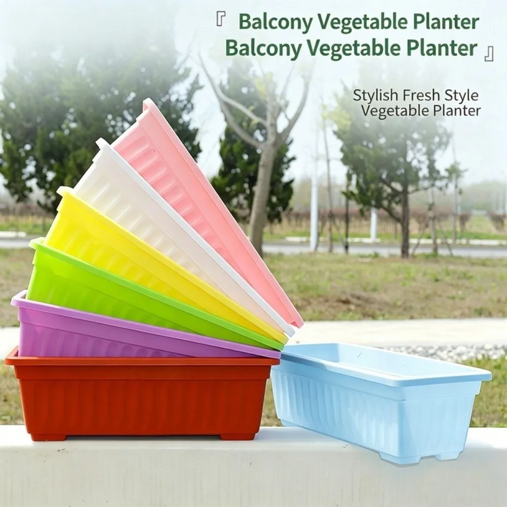 Plastic Rectangular Flower Pot Colorful With Tray Vegetable Planting Container Large Capacity Balcony Decoration Garden Planter