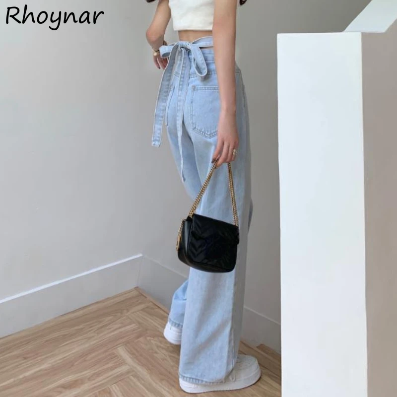 High Waist Bandage Jeans Women Denim Trouser Wide Leg Clothes Hotsweet Designer American Streetwear Fashion Джинсы Teens Hipster