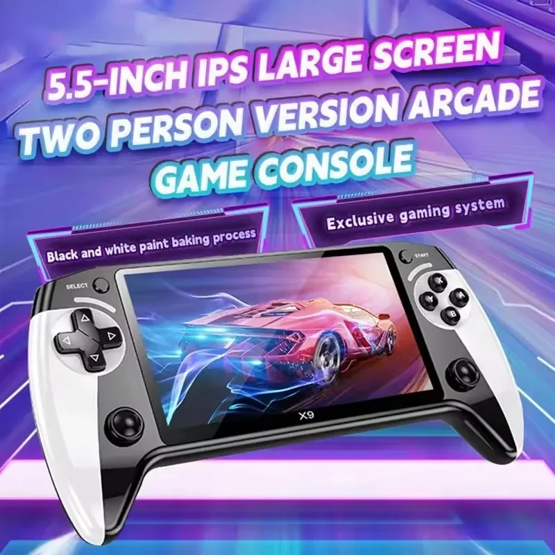 X9 Retro Handheld Video Game Console 2000+ Games 1500mAh 5.5-Inch IPS Screen Mini Portable Handheld Video Player 8GB Kids Gift