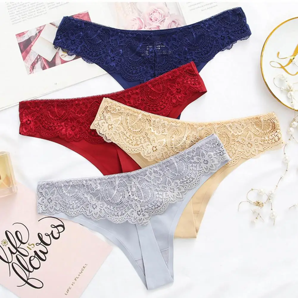 Women Panties Thin Ice Silk Lace Low Waist Seamless Solid Color Breathable Lady Underpants Female Underwear Women Sexy Lingerie