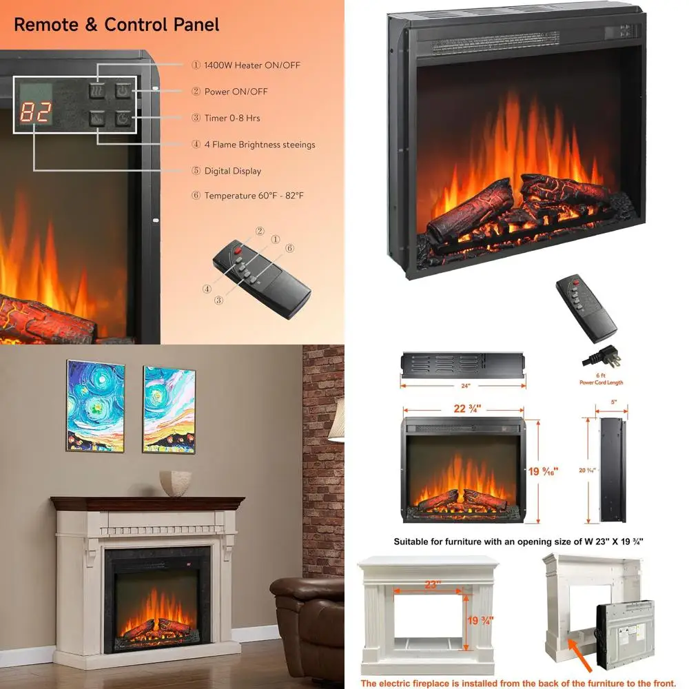 

Электрический камин-обогреватель 23 с пультом ДУ, регулируемым пламенем, таймером на 8 часов, 1400 Вт