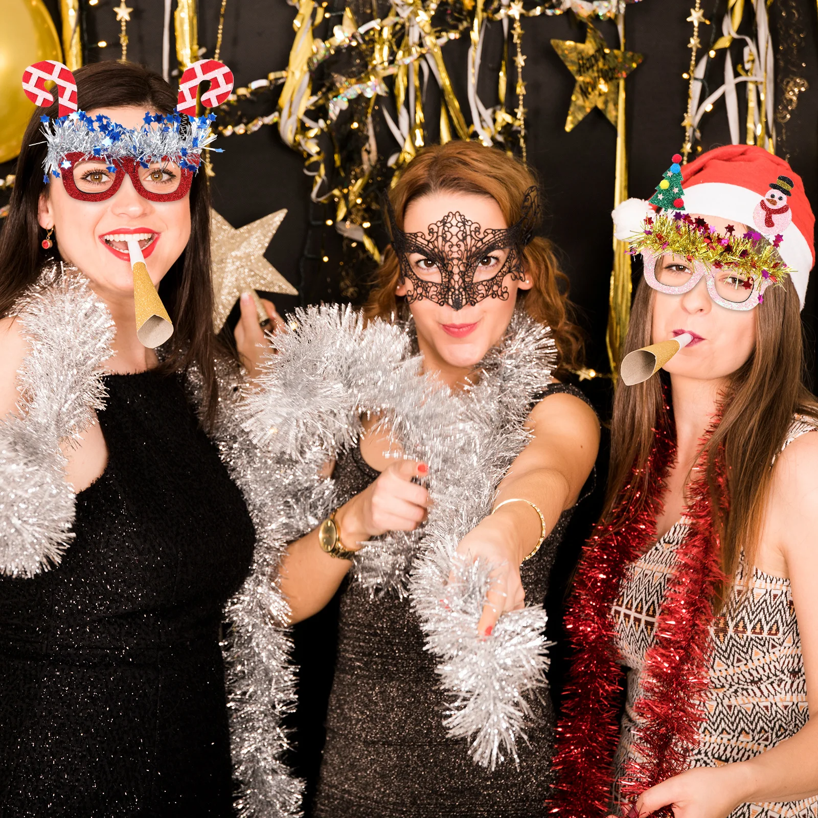 

6Pairs Party Glasses Christmas Novelty Frames Lightweight Sequins Fun Holiday Party Decorations Christmas Eyeglasses