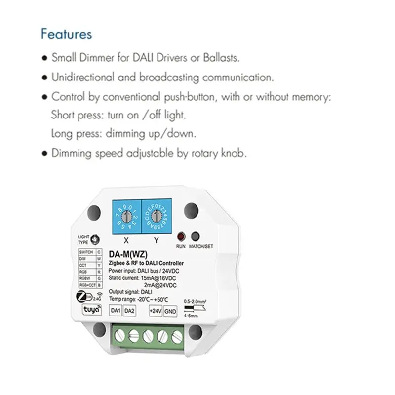 AT41 Da-M(WZ) Tuya Zigbee& RF To DALI Converter 6 In 1 Works APP Cloud/ Powered By/DALI Bus 24V RGB+ CCT RGBW Control view 2