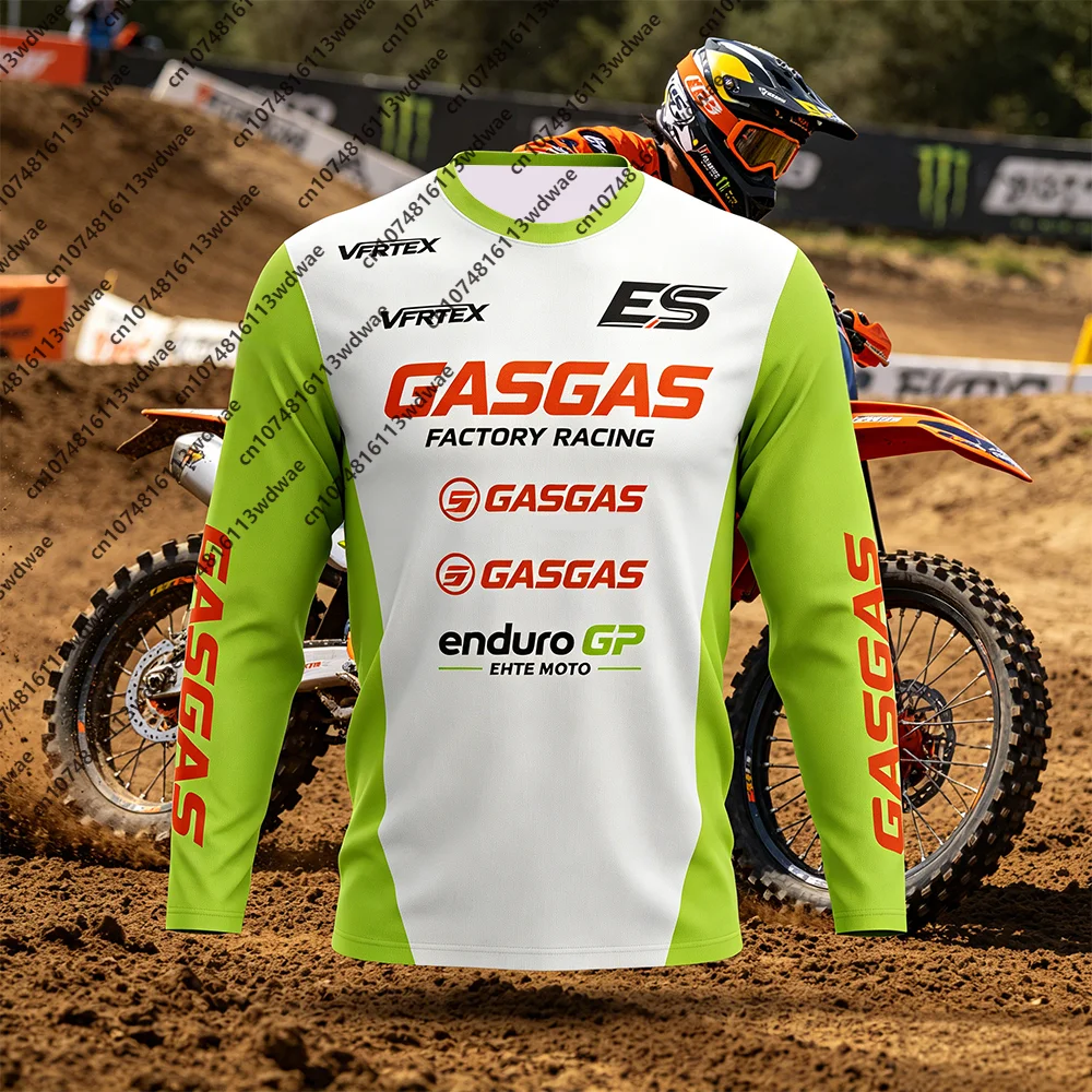 GASGAS Motorrad-Renn-Motocross-T-Shirt, schnell trocknende Fahrrad-Offroad-Kleidung, langärmliges Oberteil für Herren, Motorrad-Fahranzug