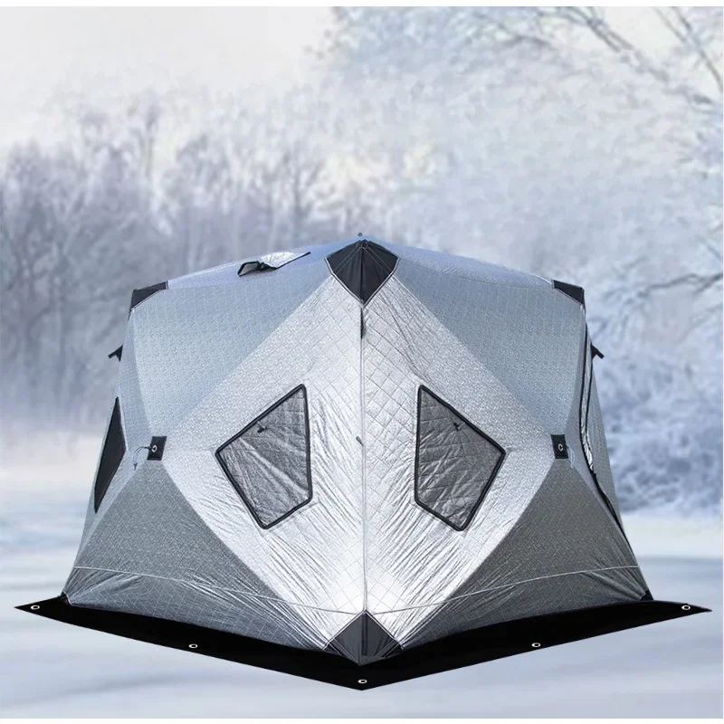 Outdoor Winter Fishing Camping Cotton Tent,Anti Cold and Ice Fishing House, Easy To Carry 2Doors 4windows Small, Warm and Thick