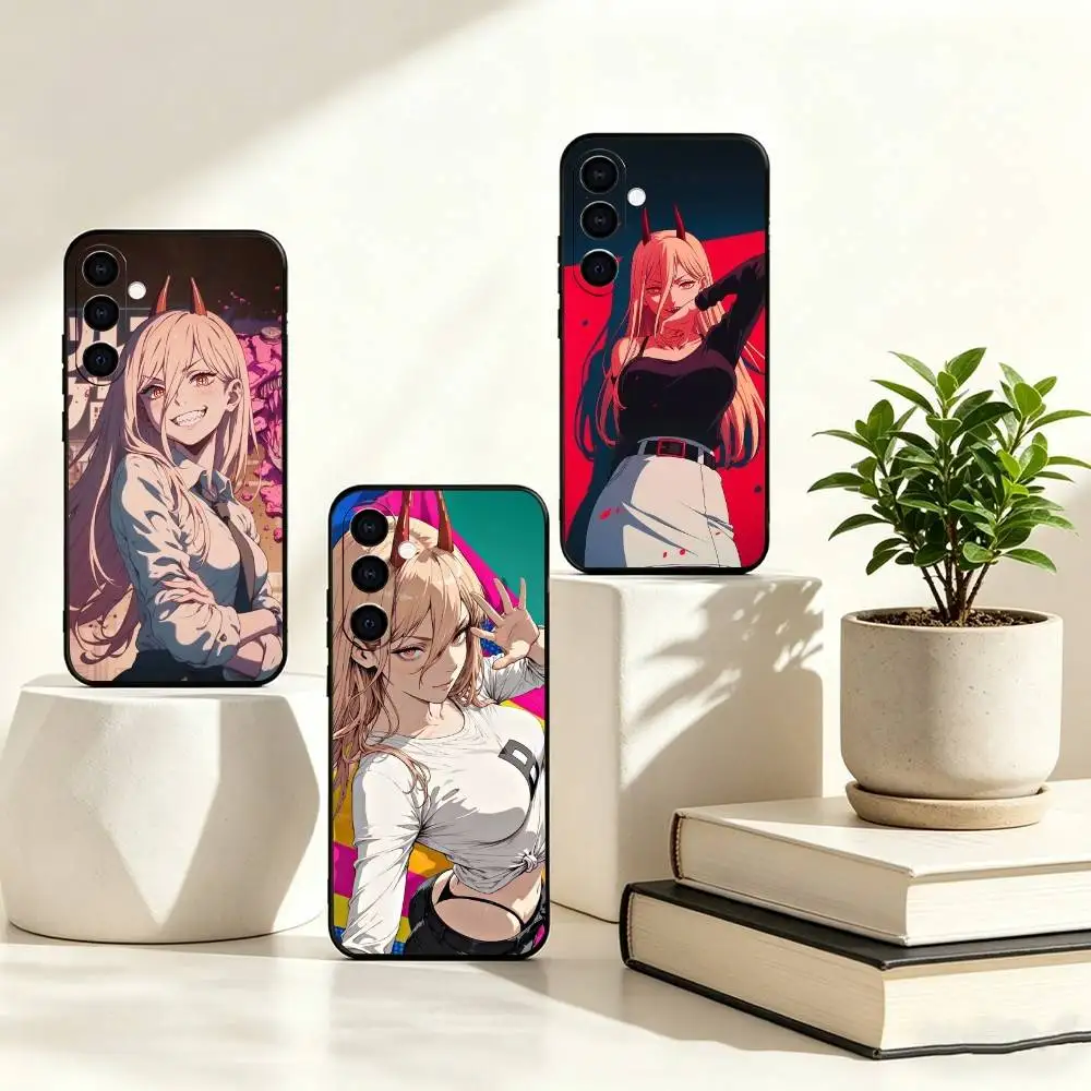 Anime C-Chainsaw Man P-Power Phone Case Black Silicone Soft For Samsung Galaxy A73,A72,A71,A70,A53,A52,A51