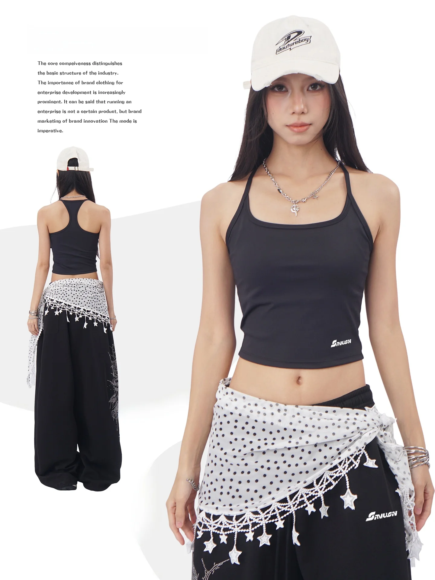 Black High-Intensity Sports Bra Women's Dance Short Vest Top Shockproof Supportive Trendy Neck Hanging Strap Underwear