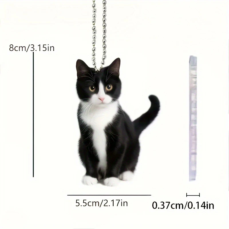 2D Acrylic Plush Black And White Kitty Cat Small Decoration Pendant, Perfect Car & Bag Accessories