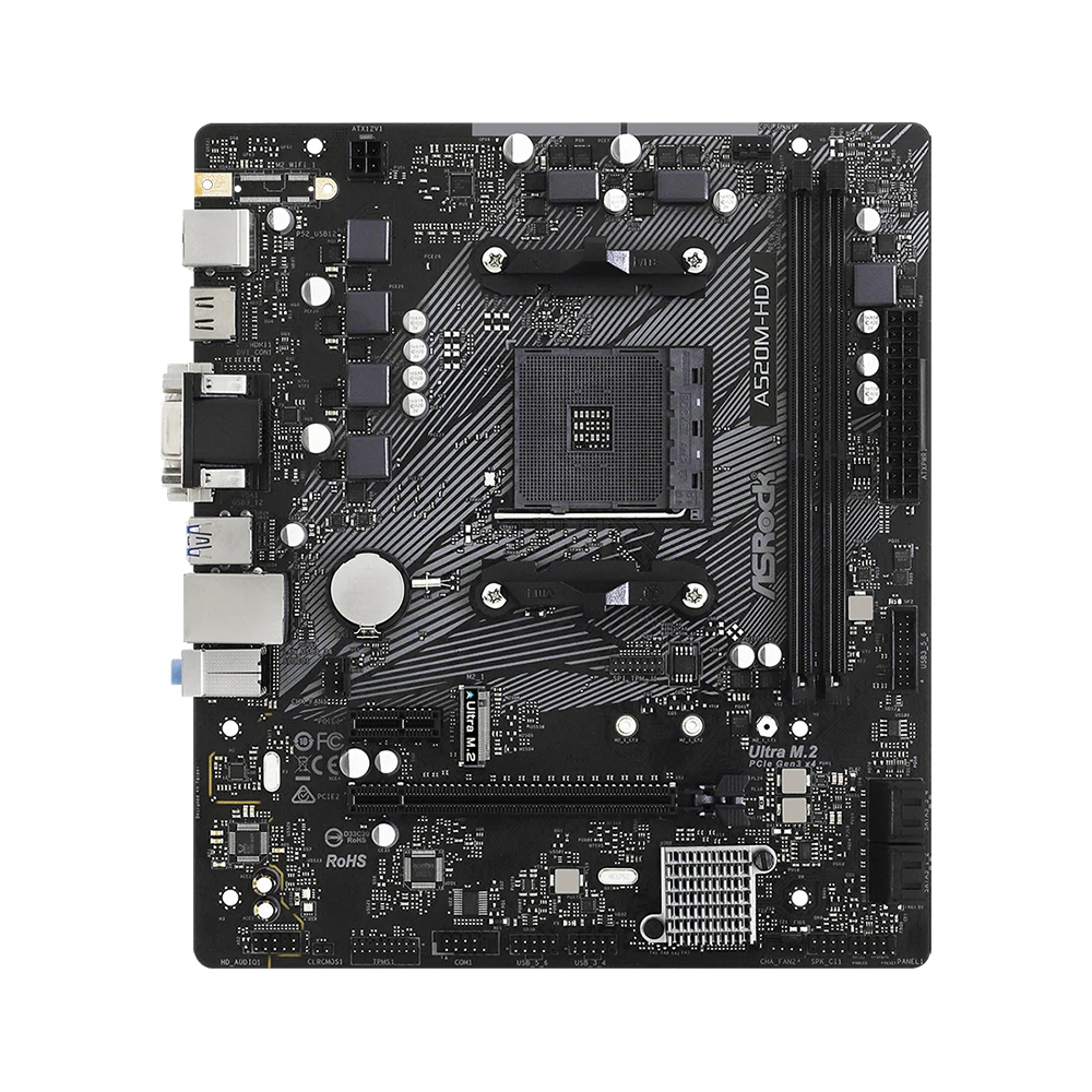 ASRock A520M-HDV マザーボード AMD A520 AMD対応 5950X 5800X3D 5700X 5600X 5600G CPU 4xDDR4 Micro ATX AM4 マザーボード