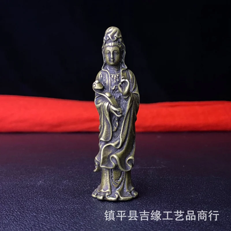 Antique Copper Buddha Statue III Guanyin Statue Ornaments Small Size Home Desktop Crafts Decoration Pocket-Inch Buddha