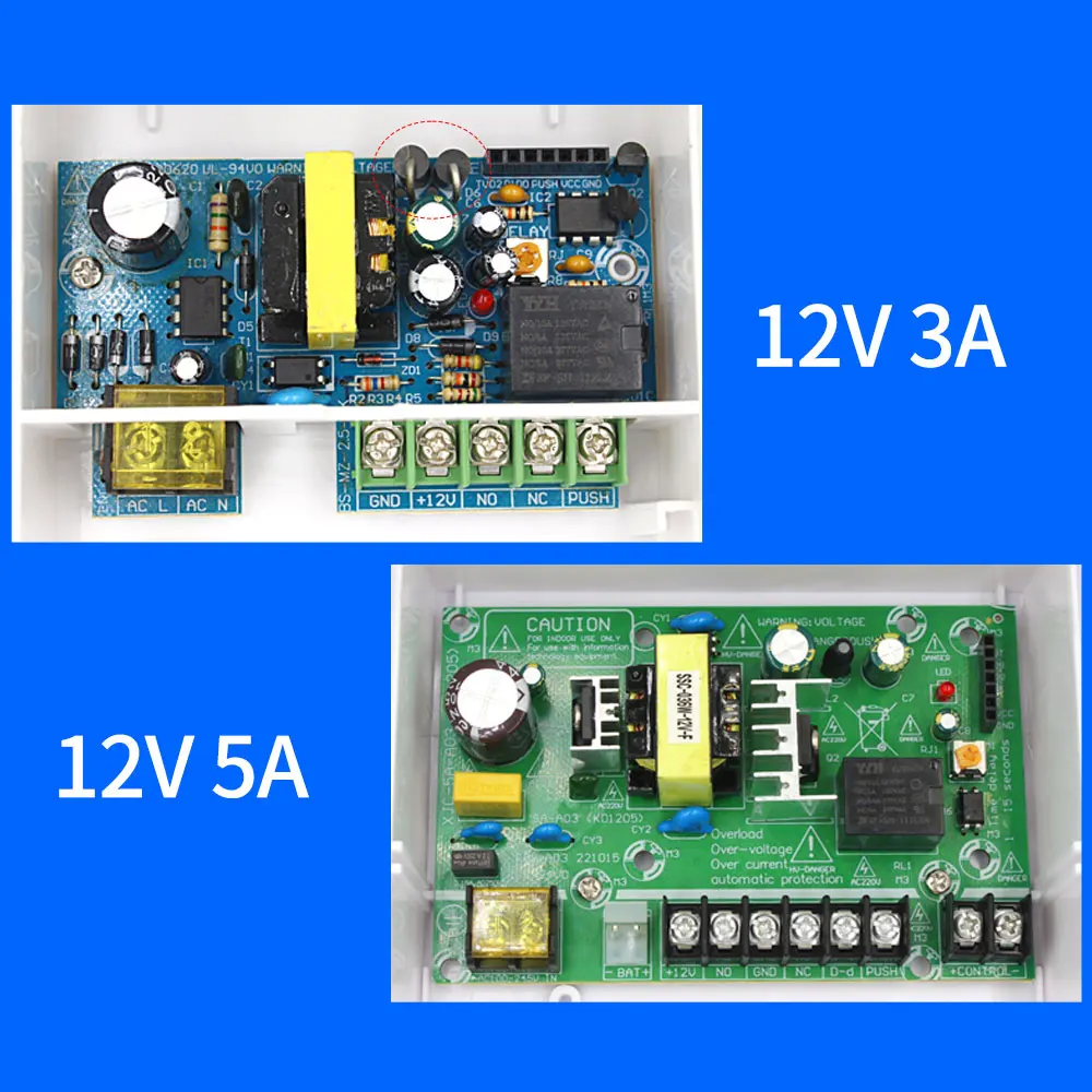 Fuente de alimentación de 12V CC, 2A/3A/5A con interfaz de batería de respaldo, sistema de Control de acceso de tarjeta RFID, fuente de alimentación