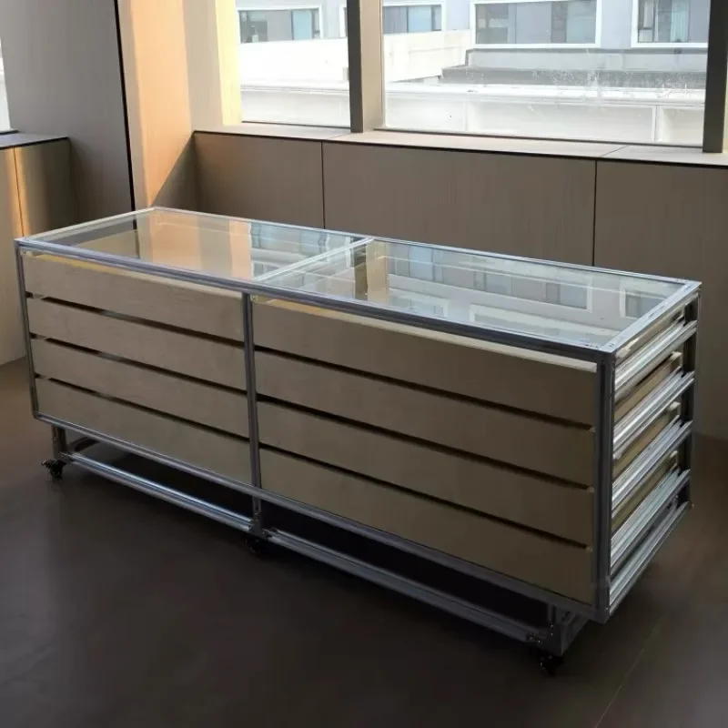 #Aluminum profile shopping mall display container birch ocean board modern jewelry store display rack Nakajima platform display