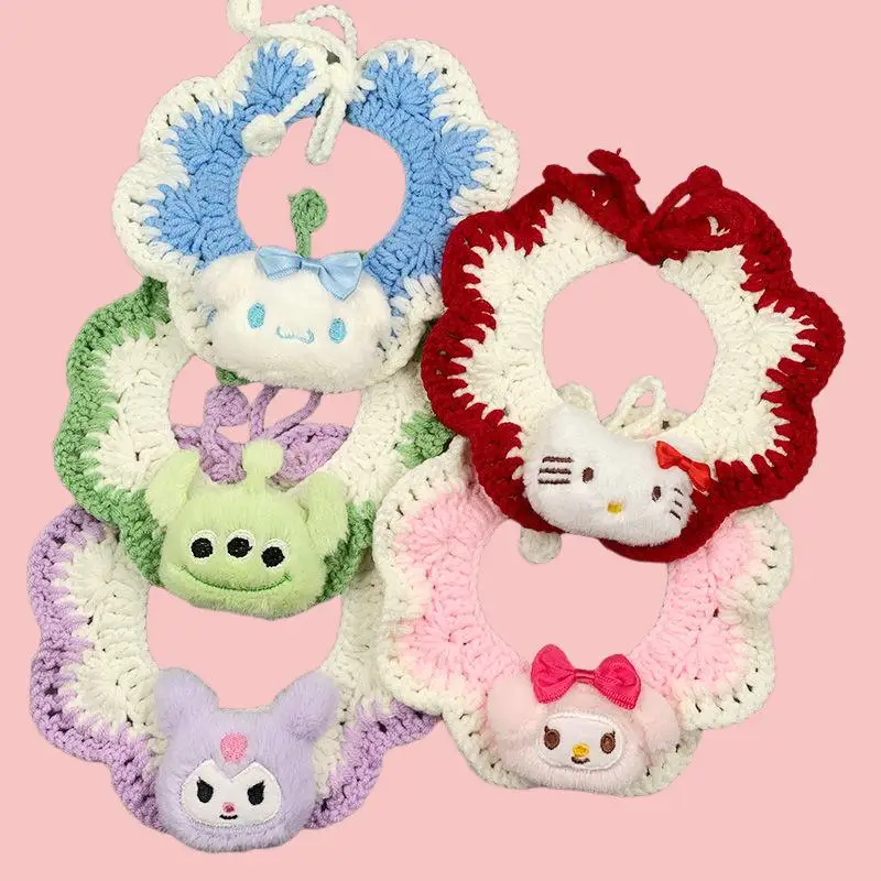 2024Hot Sanrios Pet Collar Kawaii Hello Kitty Cartoon Diy Manual Crochet Pet Cat Dog Scarf Collar Fashion Necklace New Style Kit