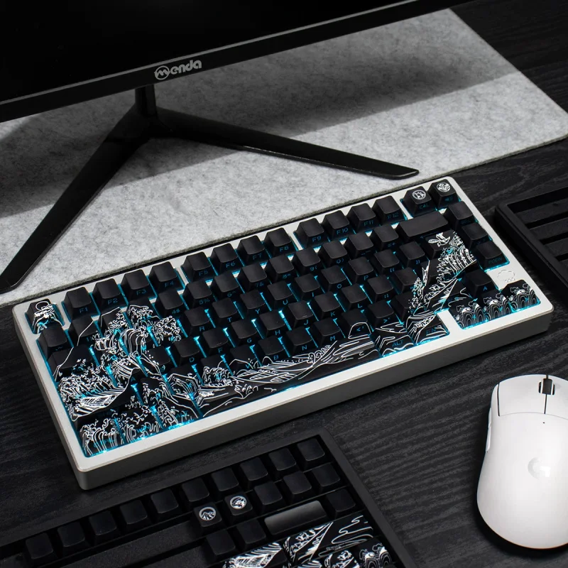 Wave of Kanagawa PBT Keycaps,129 Keys Cherry Profile Side Print Shine Through Custom Keyboard Keycaps for Mechanical Keyboards view 2