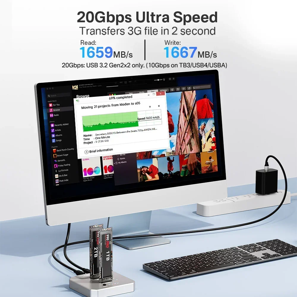 Acasis 20Gbps Dual-Bay M.2 NVME Duplicator Offline Clone Hard Drives Base