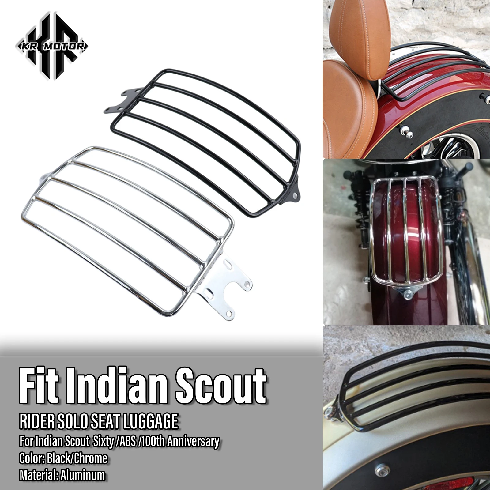 KR MOTO Motorcycle Rear Luggage Rack Fits For Indian Scout Sixty ABS 100th Anniversary15-23 Solo Seat Carrier Luggage Bracket