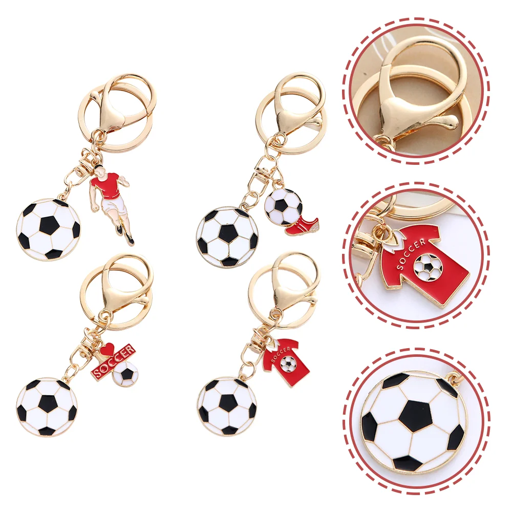 4 Stück Schlüsselanhänger, Fußball-Charm, Schlüsselanhänger, Tasche zum Aufhängen, Dekor, Zinklegierung, Metall, 9 x 3 x 05 cm,