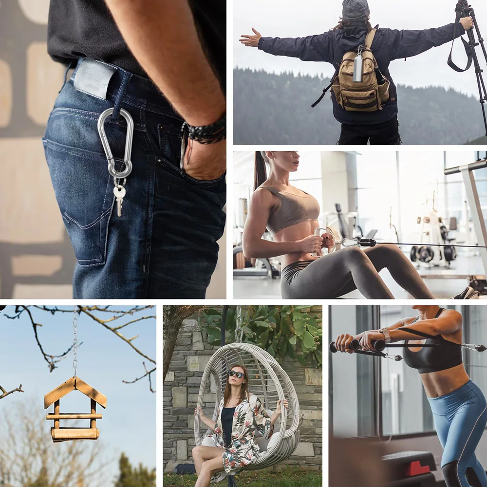 1/2/5Pcs 304/316 Stainless Steel Carabiner Spring Snap Hook Outdoor Camping Lock Pet Rope Snap M4 M5 M6 M7 M8 M9 M10 M11 M12 M14
