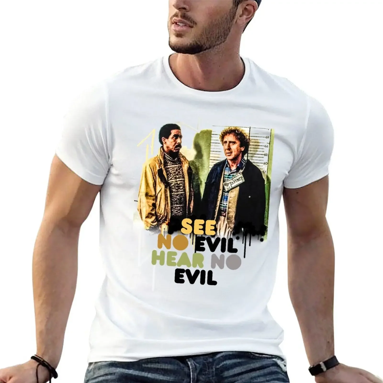 

see no evil hear no evil film print T-Shirt cute tops summer tops slim fit t shirts for men