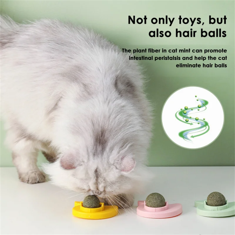 Pet Self-Happy Teasing Catnip Licking Snack Mint Fresh Breath Catnip Ball Rotating Ball Wall Cat Toy Accessories Pet Supplies