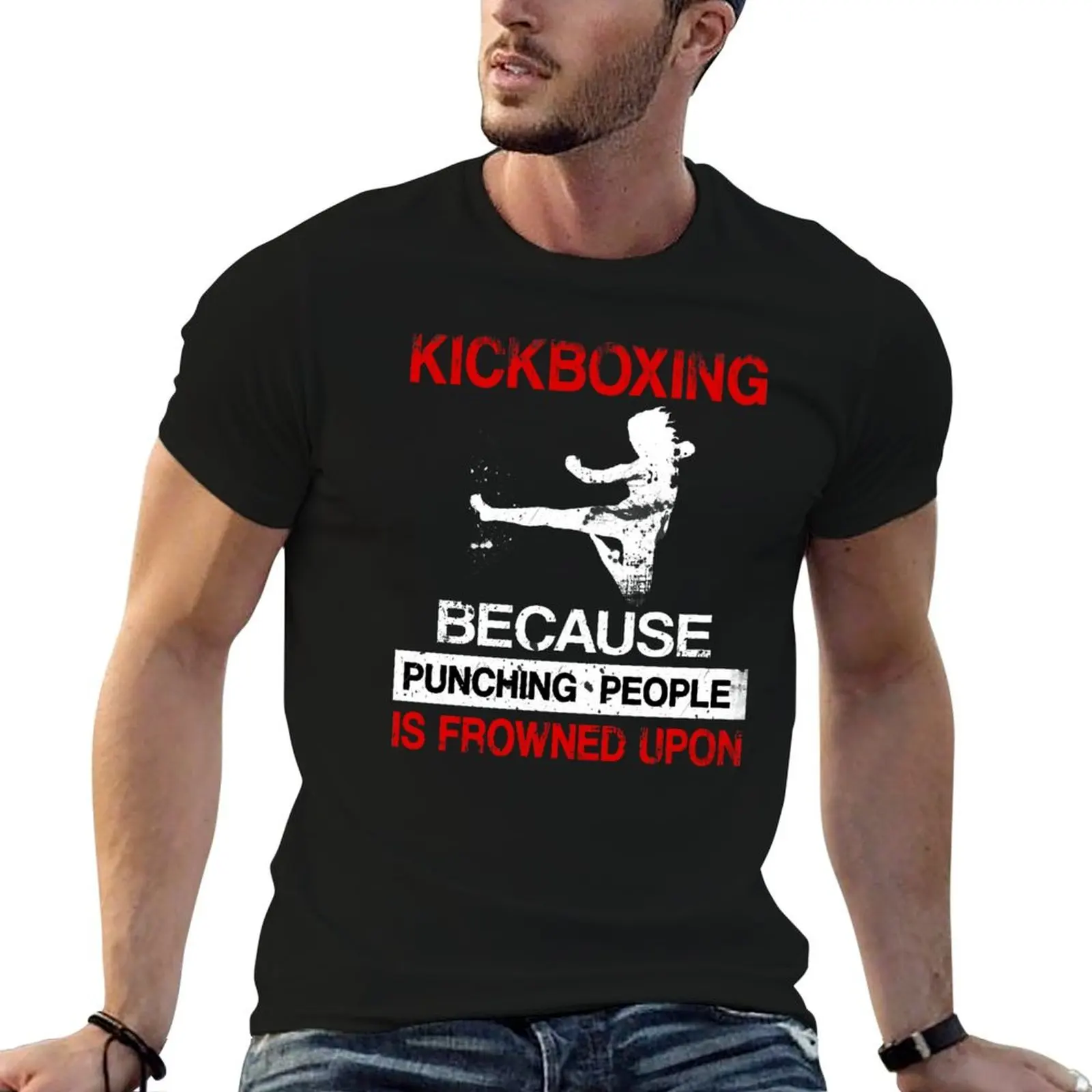 Kickboxing because punching people is frowned upon Sports Tshirt Funny Saying Gift T-Shirt Dry Fit Running Short Sleeve Top