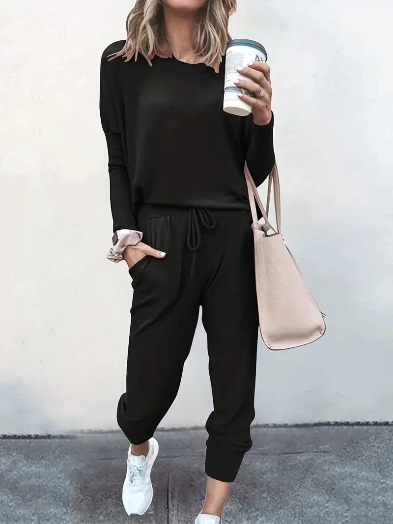 Women Casual Tracksuit 2024 Autumn Solid Loose Long Sleeve Pullover Pants Suit Fashion Oversized Female Sportswear Two Piece Set