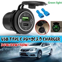 Dual USB Type C PD+QC3.0 Car Charger Socket LED USB Quick Charger Adapter For 12-24V Car Boat Marine Motorcycle Camper