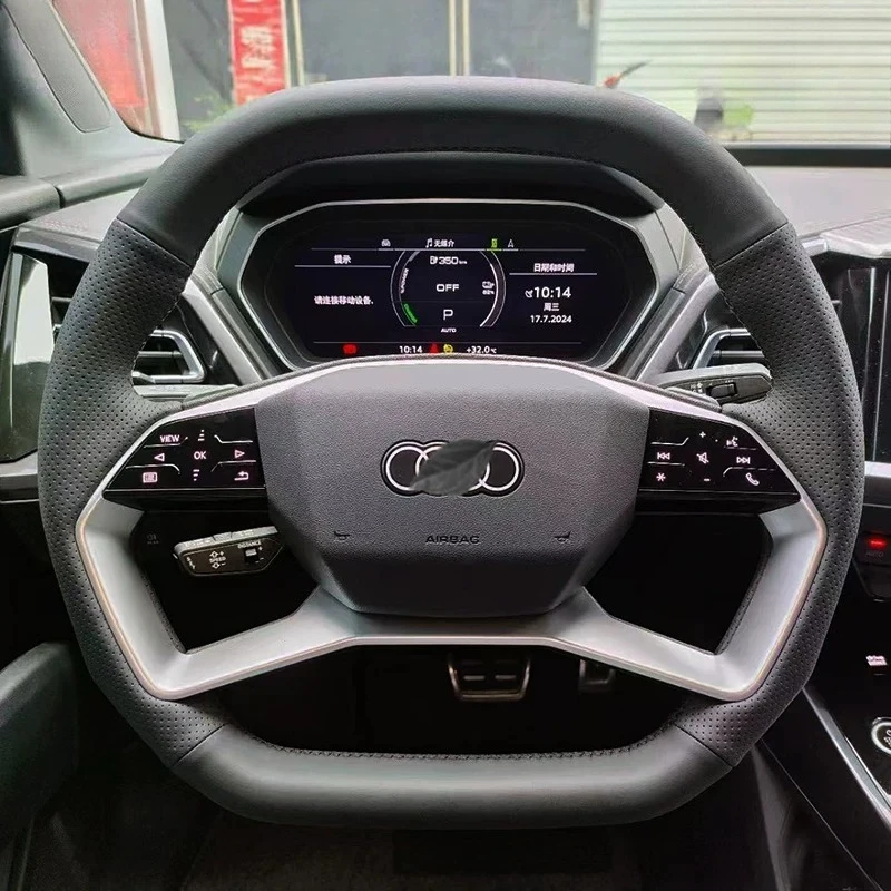 For Audi Q4e-tron Q5e-tron 2022-2024 Hand-stitched non-slip perforations suede car Steering Wheel Cover