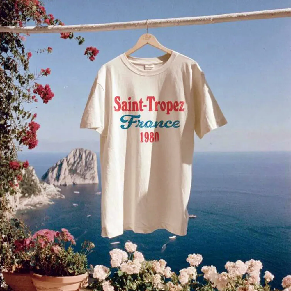2026 Summer France Vintage Style Letters Printing White T Shirts Female Loose Cotton Short Sleeve Tops Tumblr Fashion Tees