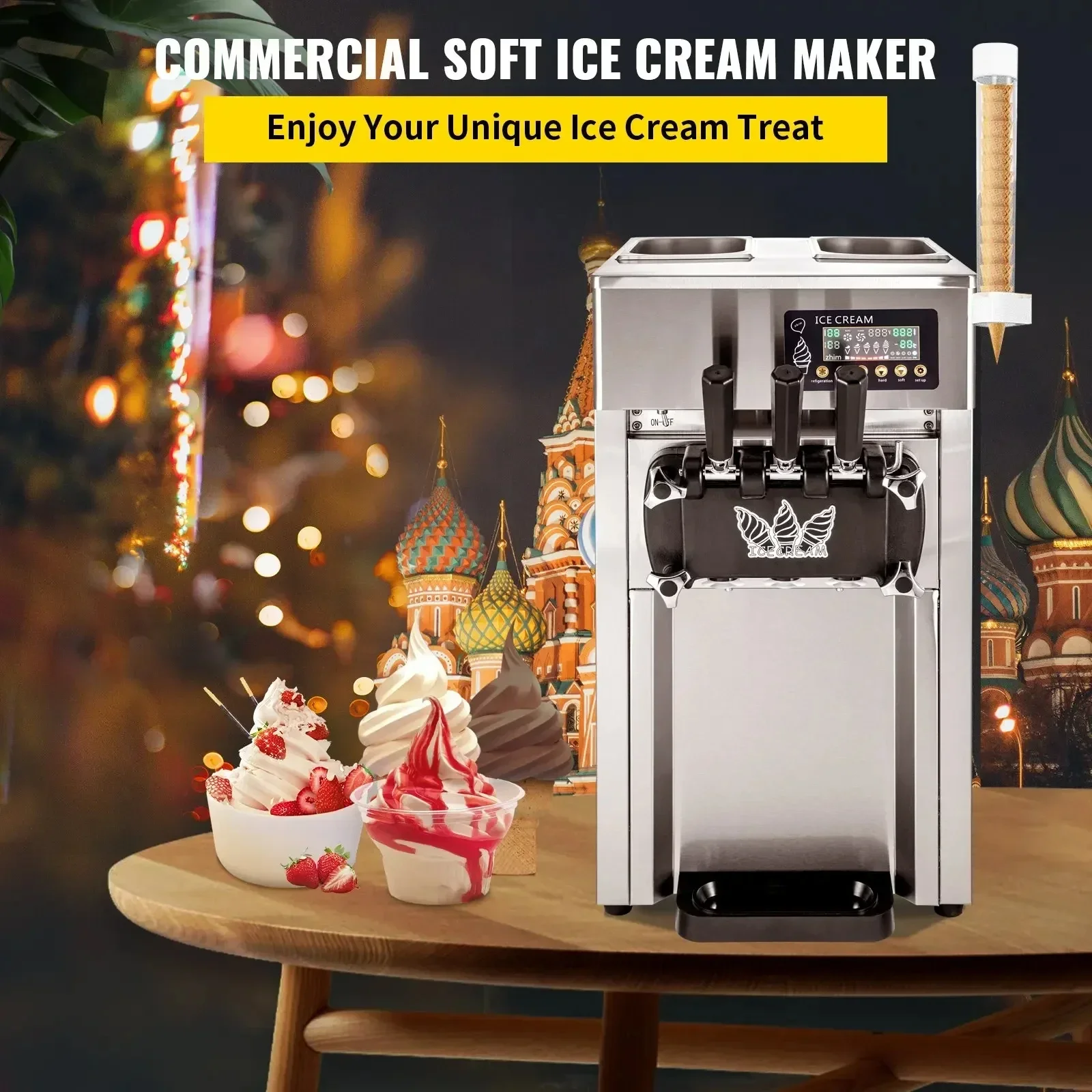 VEVOR Ice Cream Machine 1200W A168 Panassonic  Compressor Ice Cream Maker 3Flavors Ice Cream Making Machine 4 Nozzles LCD Pannel