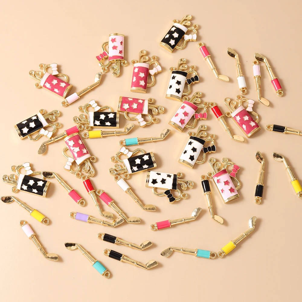 Leslie 10 Stück Sport-Anhänger Golf-Schläger Ball Eimer für Schmuckherstellung Anhänger Halsketten Ohrringe DIY Armbänder Handgemachtes Kunsthandwerk – Detail 1