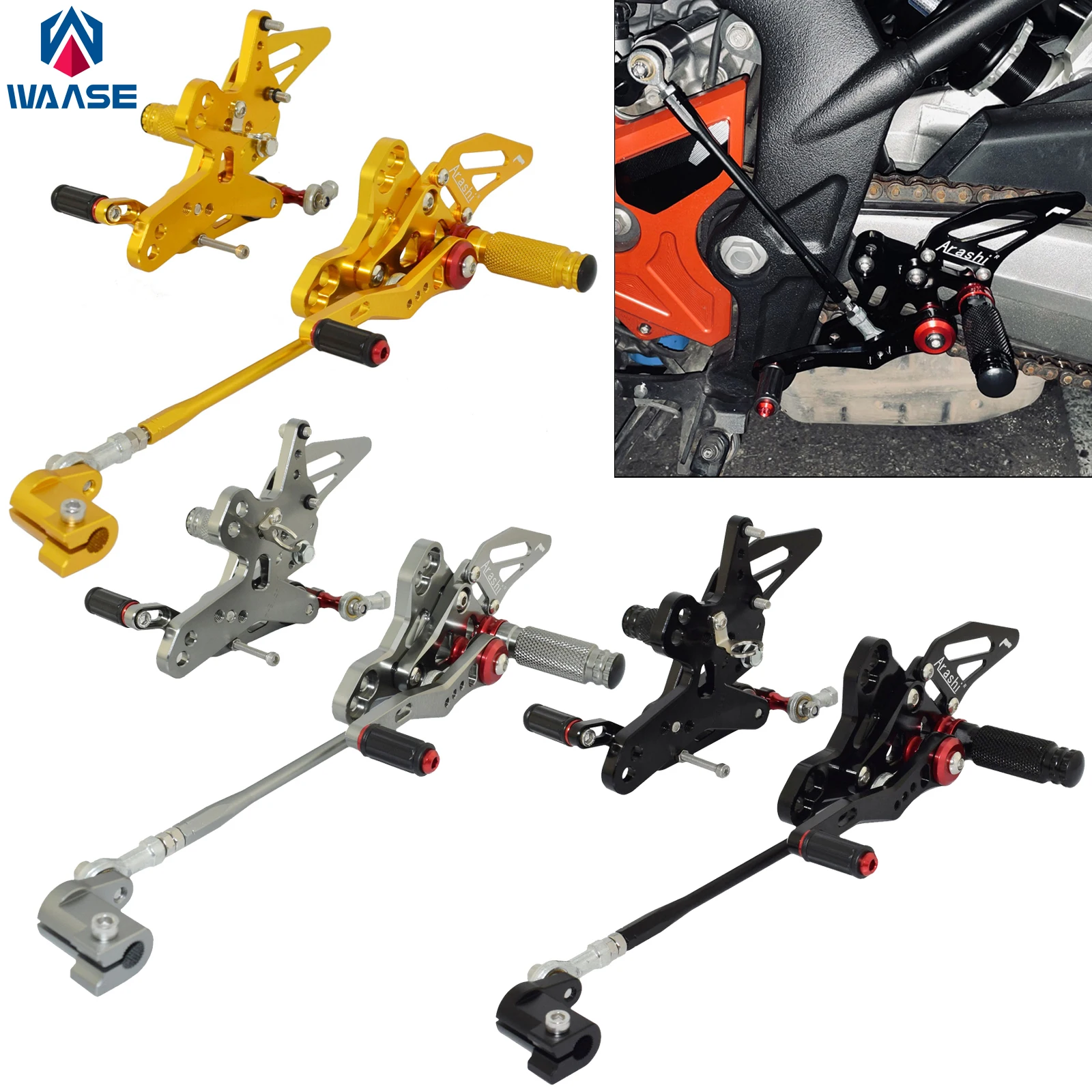 

waase Adjustable Rearset Footrests Foot Rest Pegs Pedals For HONDA CB650R CBR650R CB650F CBR650F CB CBR 650 R RA F FA 2014-2022