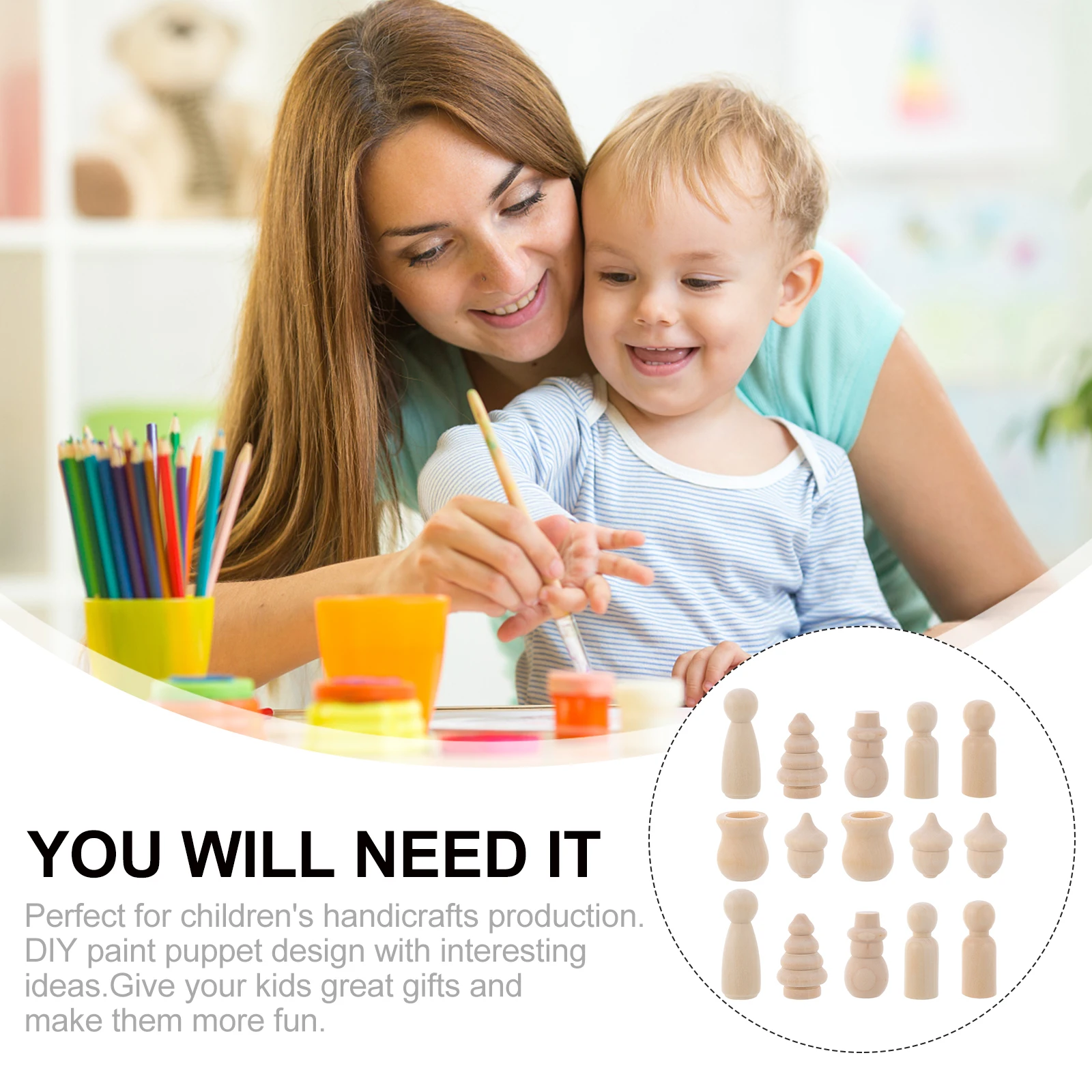 70 قطعة مجموعة خشبية يمكنك صنعها بنفسك تماثيل خشبية غير مكتملة للأطفال مشغولات يدوية ذاتية الصنع إكسسوارات مصنوعة يدويًا