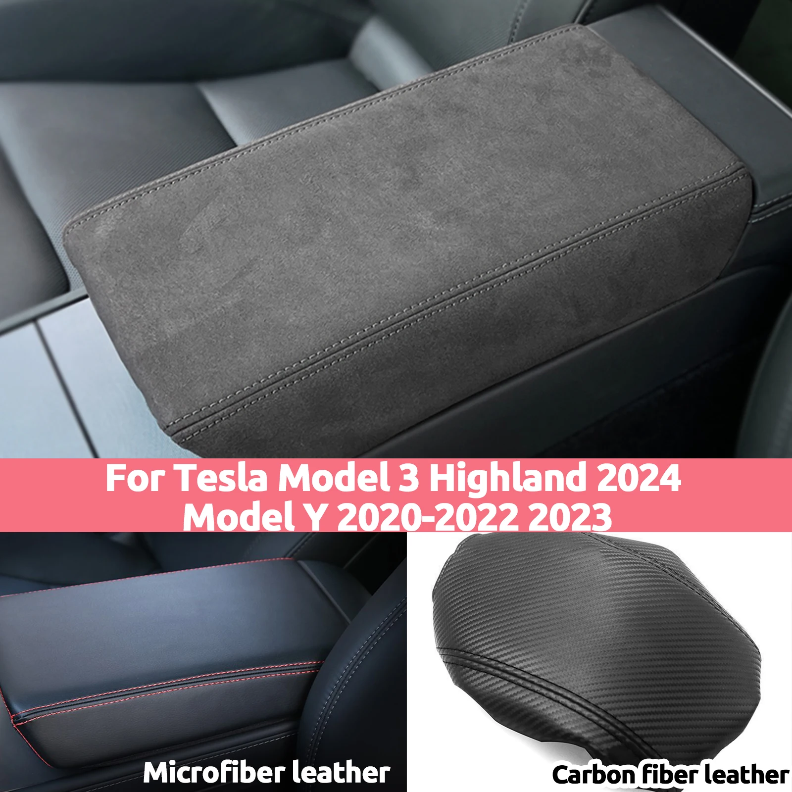 For Tesla Model 3 2017-2023 2024 Suede Leather Car Armrest Box Protector Cover Central Control Interior Accessories