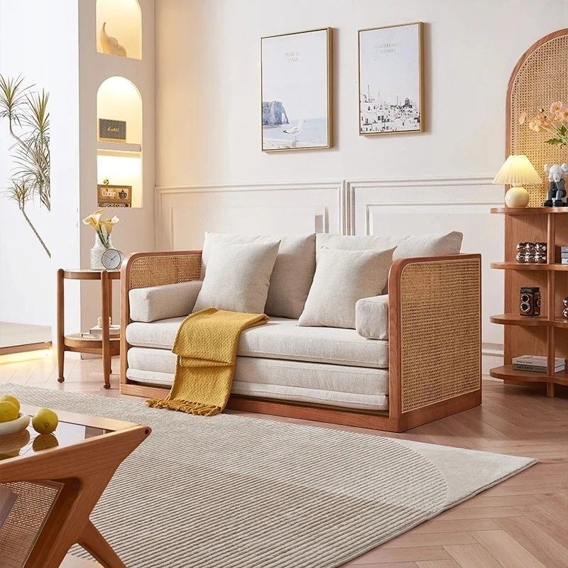Zz أريكة الروطان سرير أريكة متعدد الوظائف غرفة المعيشة الخشبية الصلبة B & B سرير بسيط مزدوج قابل للطي #2