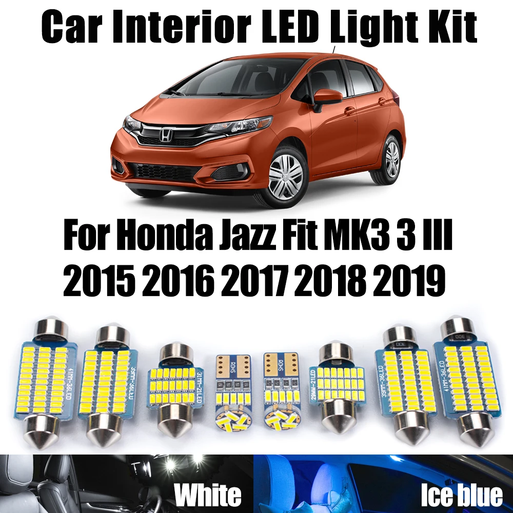 

9 шт. Canbus светодиодный комплект внутреннего освещения для чтения купольной карты для Honda Jazz Fit MK3 3 III 2015 2016 2017 2018 2019 автомобильные лампы для номерного знака