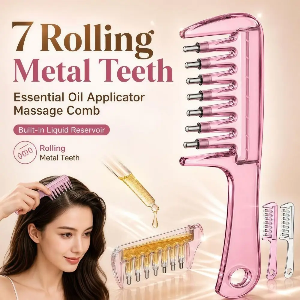 7-Tooth Scalp Liquid Applicator Comb Ball Bearings Precise Root Treatment Comb Transparent Scalp Applicator Hair Care Tool