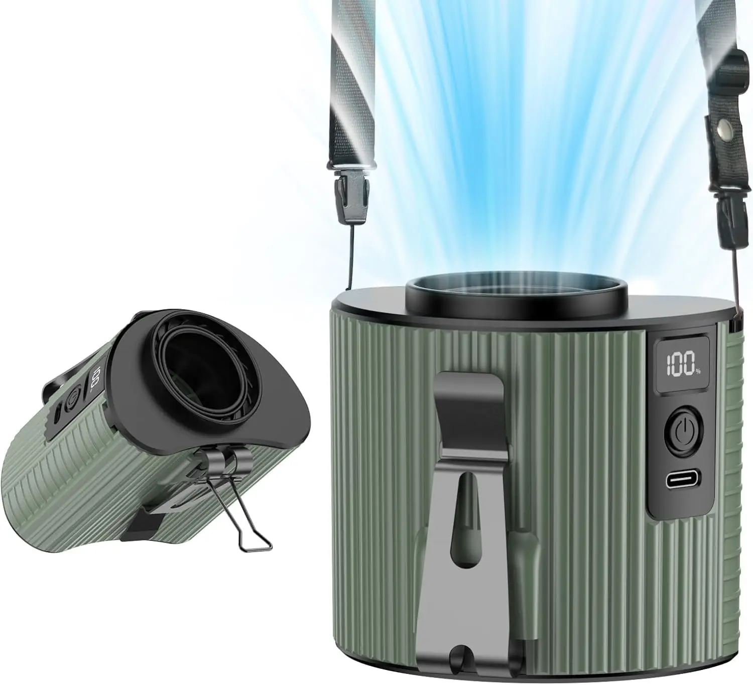 

Вентилятор на пояс с креплением, 5 скоростей, 20 часов работы от батареи, в комплекте с ремешком, идеально подходит для путешествий и офиса (зеленый)