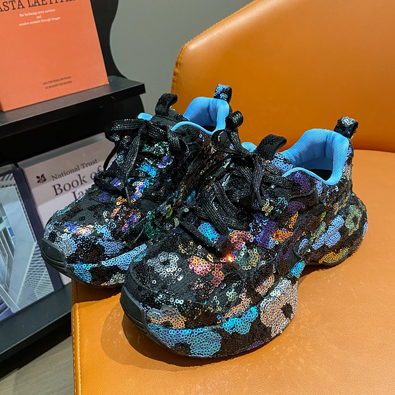 

Роскошная уличная дизайнерская обувь с блестками и блестками, дышащая роскошная повседневная спортивная обувь, женские нескользящие кроссовки на платформе высокого качества