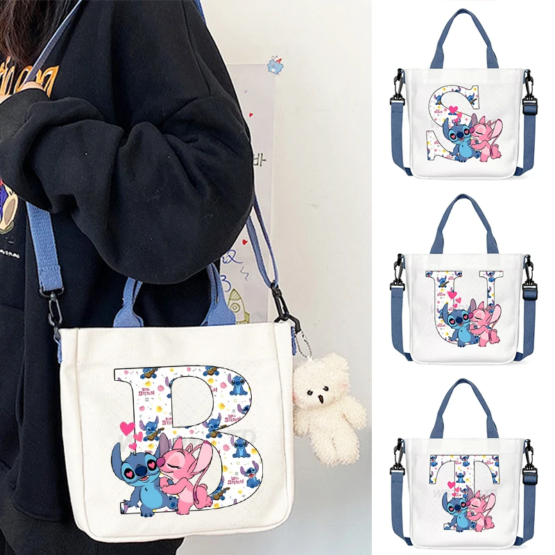 

Y2K Stitch Angel Alphabet Funny Canvas Tote Bag Women Disney Crossbody Bag Simplicity Aesthetics Reusable Female Shoulder Bag