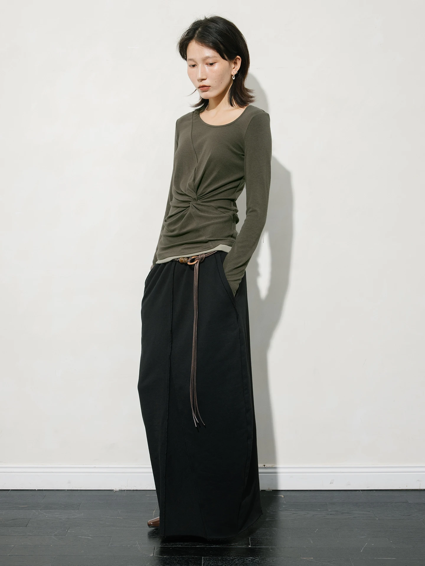 

Облегающий длинный трикотажный топ с асимметричным дизайном, повседневный базовый слой, женская модная одежда из смесового хлопка